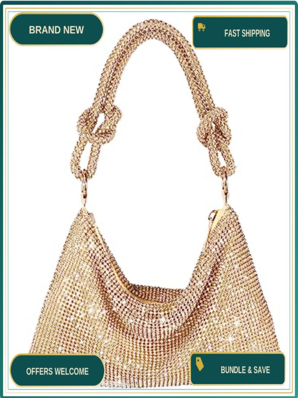 Rhinestone Clutch Evening Bag Sparkly Hobo Purse